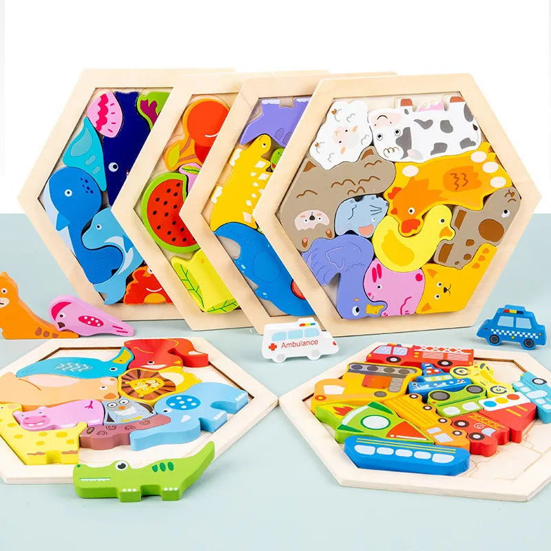 Puzzles en bois pour enfants, jeux de puzzle pour bébés, fruits et