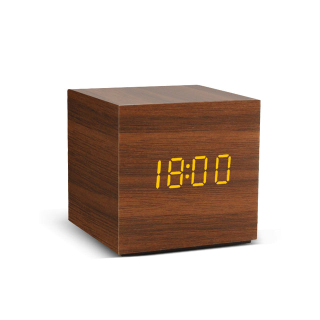 LED Réveil en Bois Réveil numérique en bois, Horloge Digital Cube avec  Activation Vocale