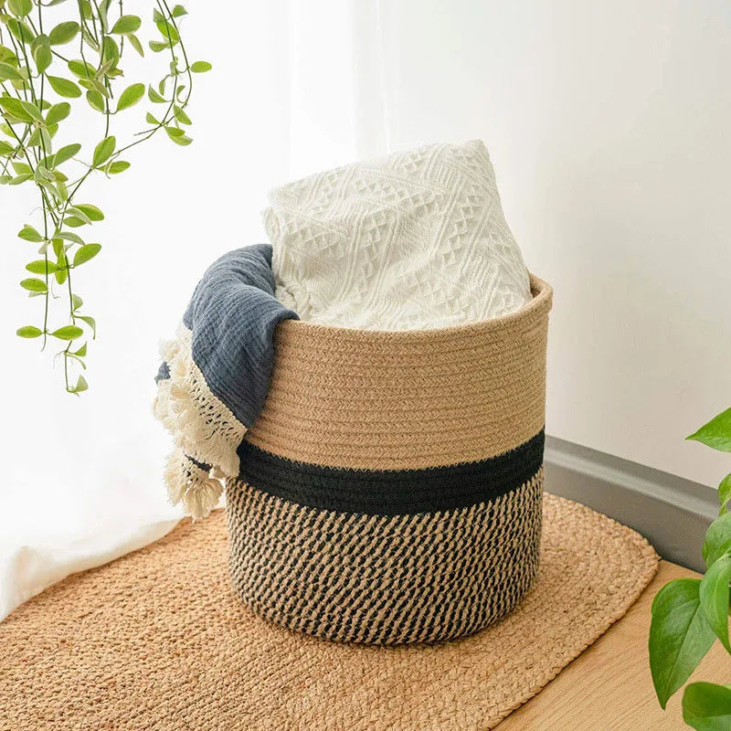 Cache-pots panier linge vêtement sac rangement coton tissé fleurs plante verte décoration maison intérieur - lebois-eco.com