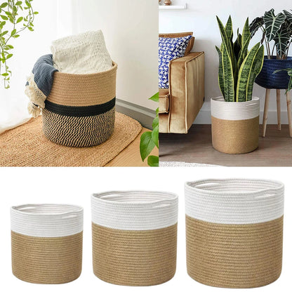 Cache-pots panier linge vêtement sac rangement coton tissé fleurs plante verte décoration maison intérieur - lebois-eco.com