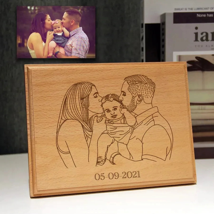 Cadre photo logo bois hêtre personnalisable gravure laser custom cadeau mariage anniversaire évènements création décoration intérieur DIY durable unique - lebois-eco.com