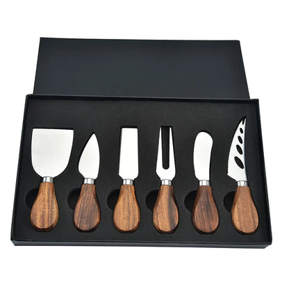 Coffret set couteaux fromage charcuterie bois bambou acacia acier inoxydable repas français french cuisine vin diner tradition durable - lebois-eco.com