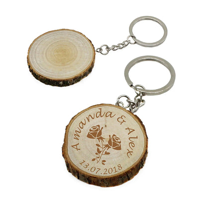 Porte-clés rondin bois naturel personnalisable gravure laser fait main événements cadeaux souvenirs fêtes mariages anniversaires réceptions naissance baptême écologique durable - lebois-eco.com