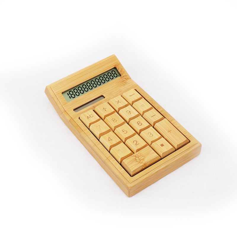 Calculatrice bois bambou naturel LCD solaire calcul maison enfant écologique responable renouvellement environnement - lebois-eco.com