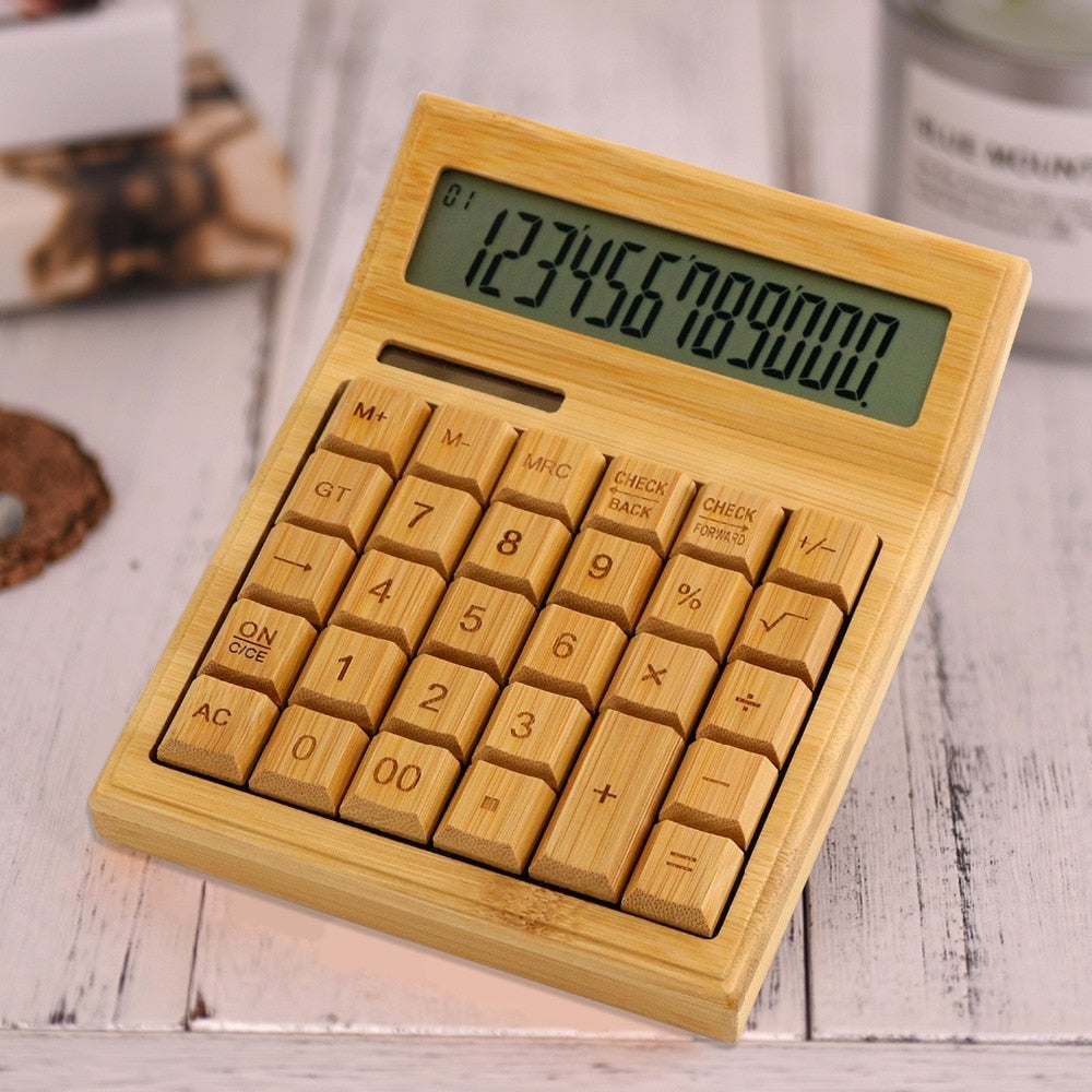 Calculatrice bois bambou naturel LCD solaire calcul maison enfant écologique responable renouvellement environnement - lebois-eco.com