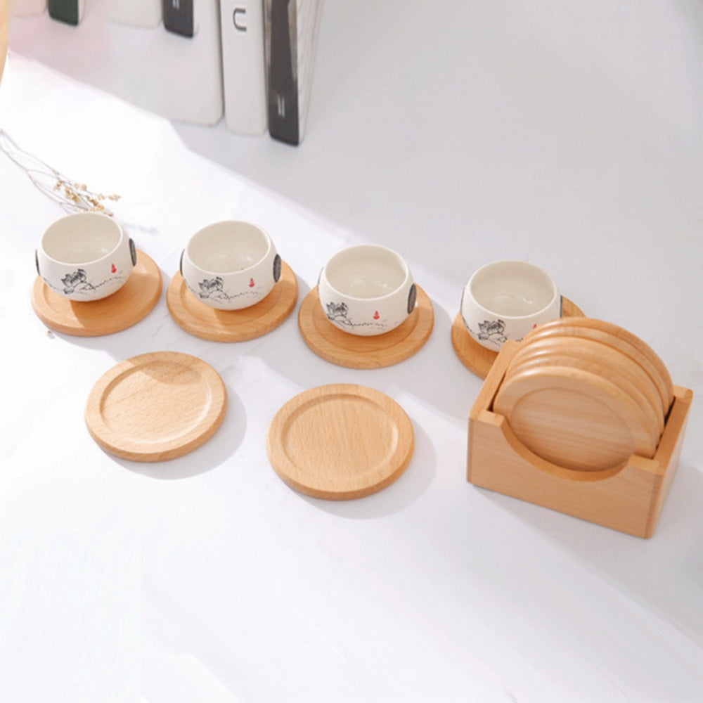 Ensemble set boîte sous verres bock bois hêtre rond 6 pièces apértif boisson repas table dîner vin bouteille service environnement renouvelable écologie responsable - lebois-eco.com