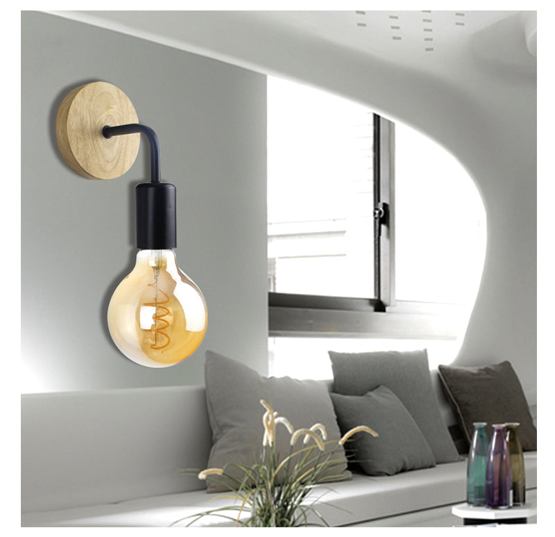 Lampe murale vintage rétro design minimaliste moderne bois blanc noir dimension art déco maison soirée chambre cuisine salon ampoule LED E27 60w écologique éco-responsable environnement - lebois-eco.com