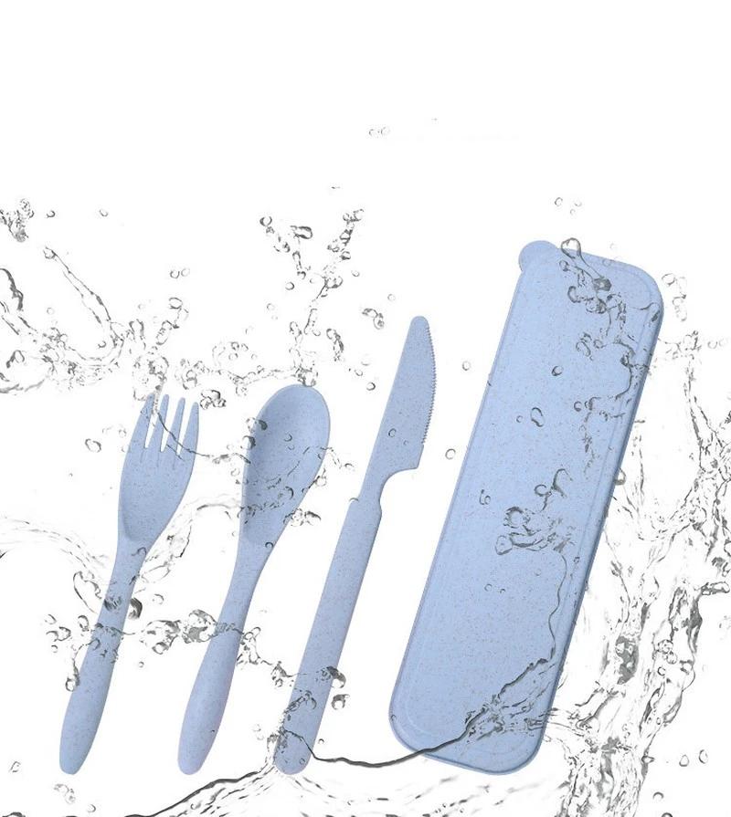 Acheter PDTO Couverts en paille de blé cuillère portable fourchette  vaisselle avec étui pour pique-nique de voyage